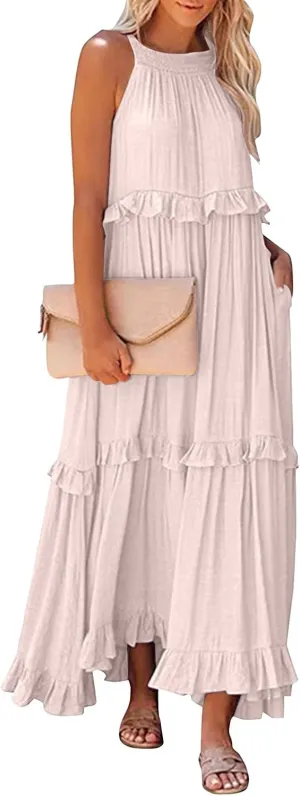 Women's Spring Dresses Summer Casual Beach Dress 2024 Loose Swing Flowy Maxi Dresses, S-2XL