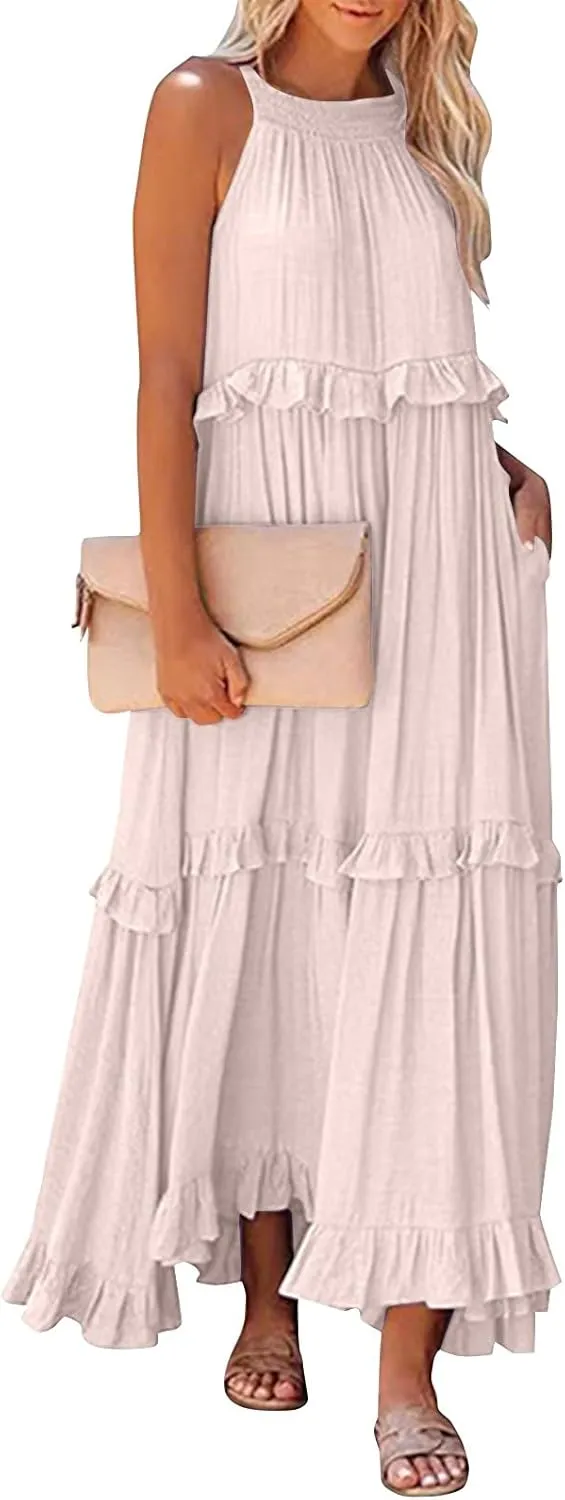 Women's Spring Dresses Summer Casual Beach Dress 2024 Loose Swing Flowy Maxi Dresses, S-2XL