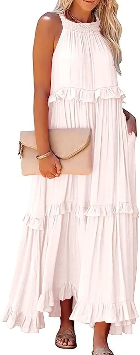 Women's Spring Dresses Summer Casual Beach Dress 2024 Loose Swing Flowy Maxi Dresses, S-2XL