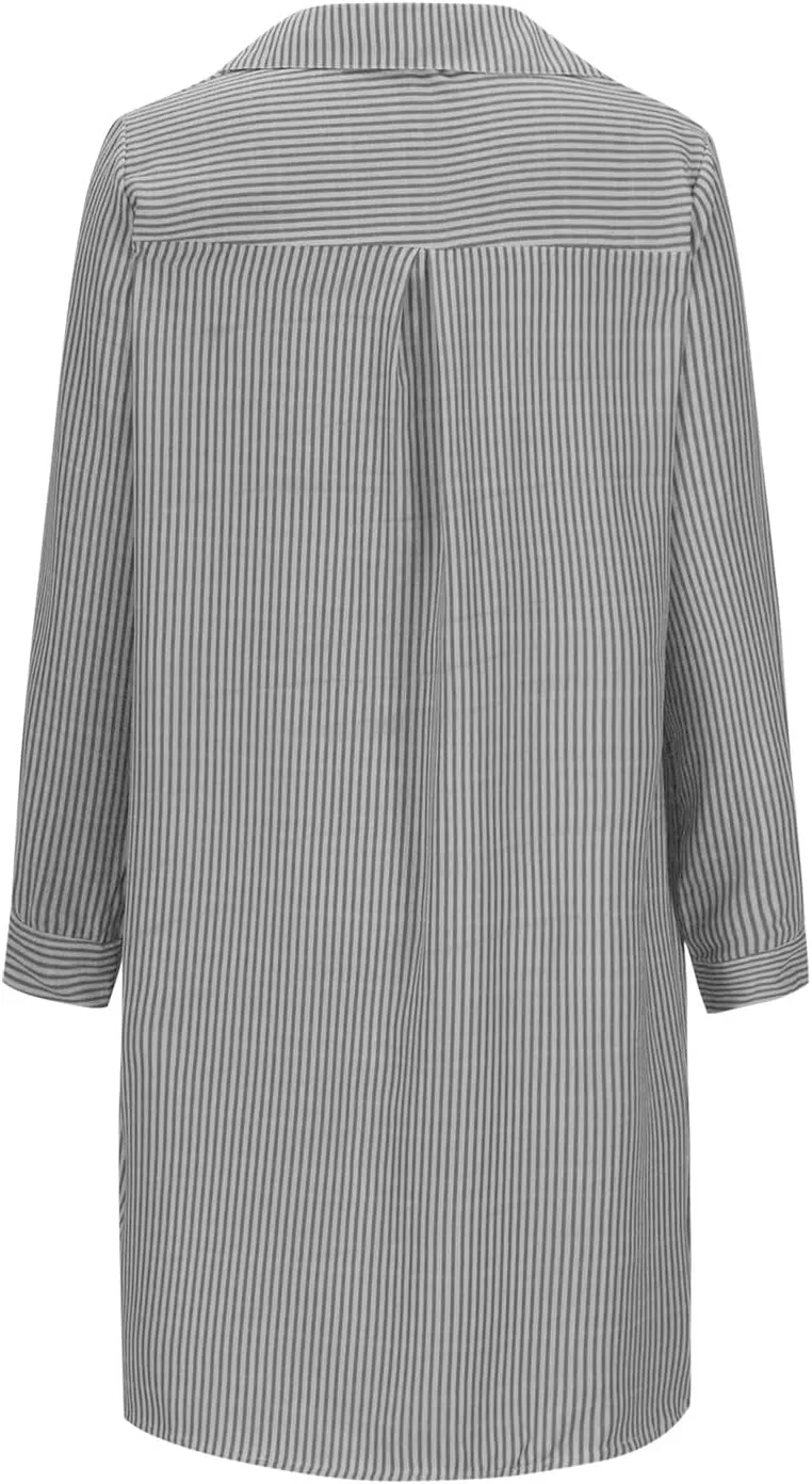 Womens Striped Button Down Midi Shirt Dress 2024 Fall Long Sleeve T Shirt Dress Fashion Casual Loose Travel Outfits