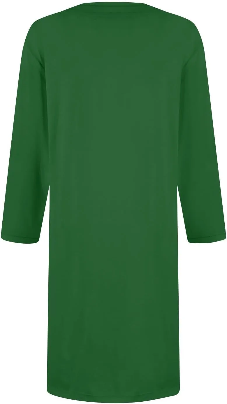 Women's Summer Casual Loose Trendy Dress Square Neck 3/4 Sleeve Solid Color Patchwork Midi Dresses, S-3XL