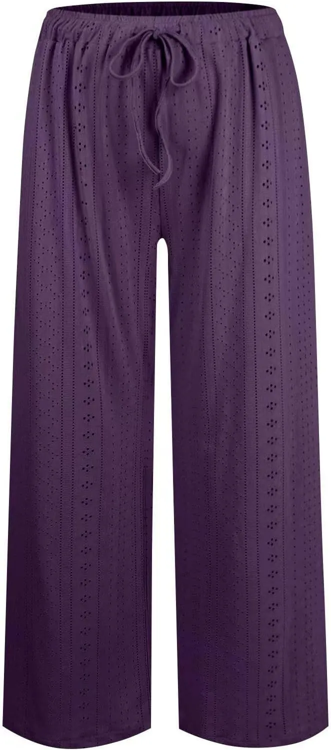 Women's Summer Cotton Linen Pants High Waist Wide Leg Loose Palazzo Pants Casual Beach Pants Trousers with Pockets