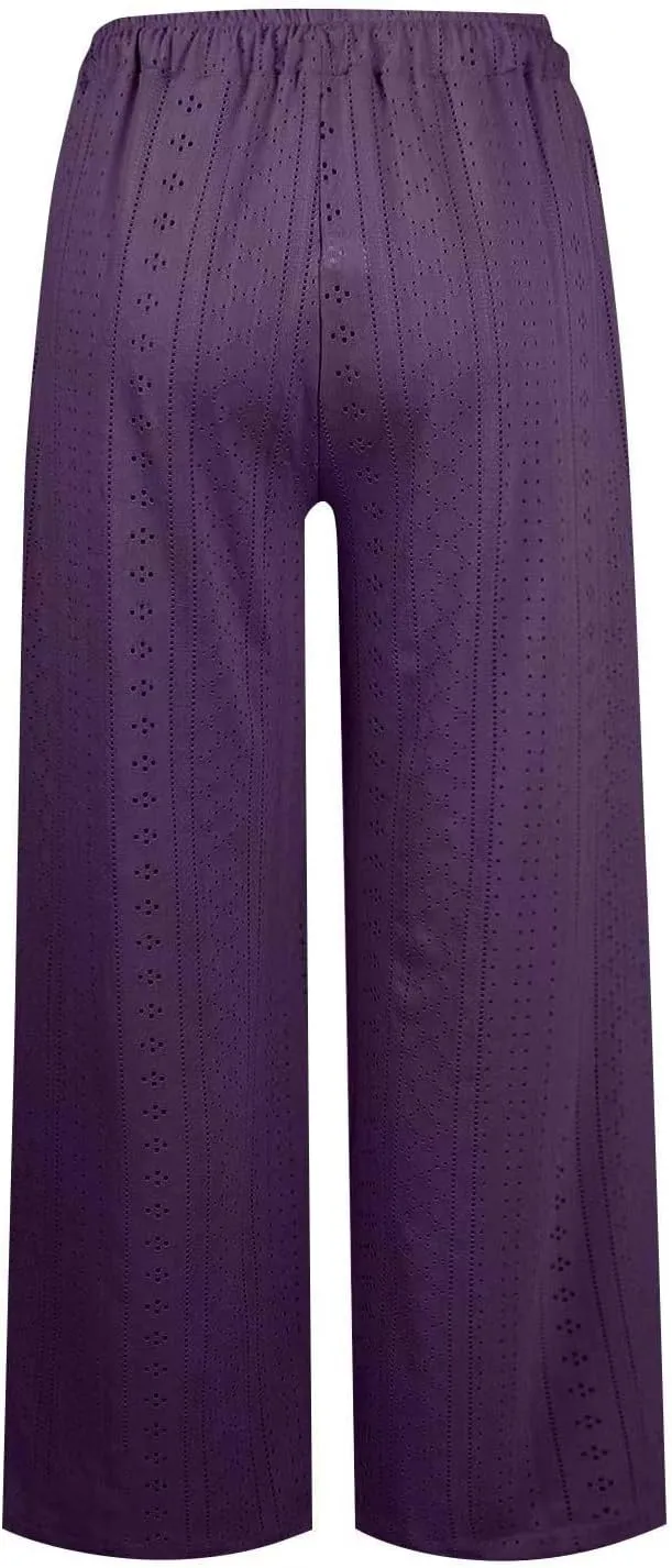 Women's Summer Cotton Linen Pants High Waist Wide Leg Loose Palazzo Pants Casual Beach Pants Trousers with Pockets