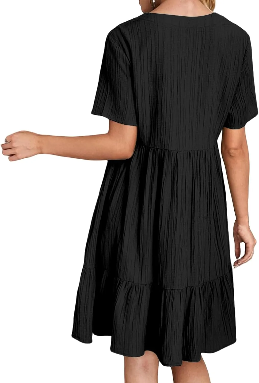 Womens Summer Dress V Neck Short Sleeve Ruffle Hem Flowy Swing Dresses 2025 Tiered A Line Mini Dress Beach Sundress