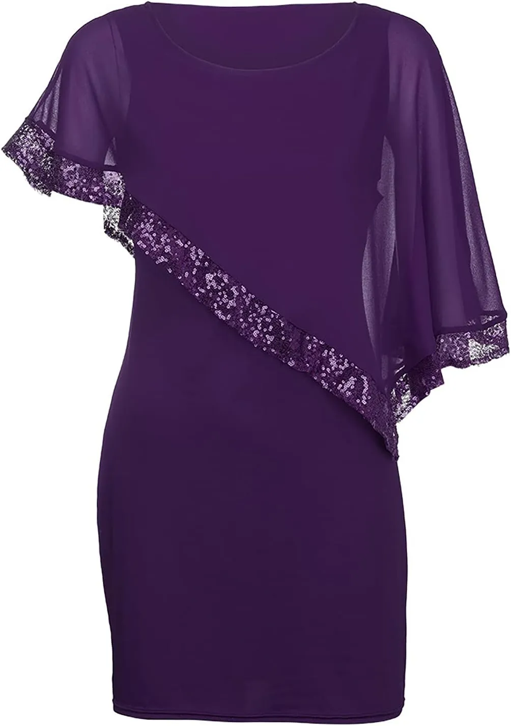 Women's Summer Dresses 2025 Trendy Round Neck Sequin Lace Solid Color Chiffon Party Prom Cocktail Dress, S-5XL