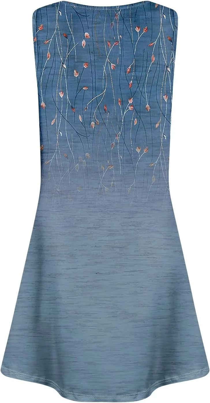 Womens Summer Dresses Loose Round Neck Sleeveless Sundresses Dress with Pockets