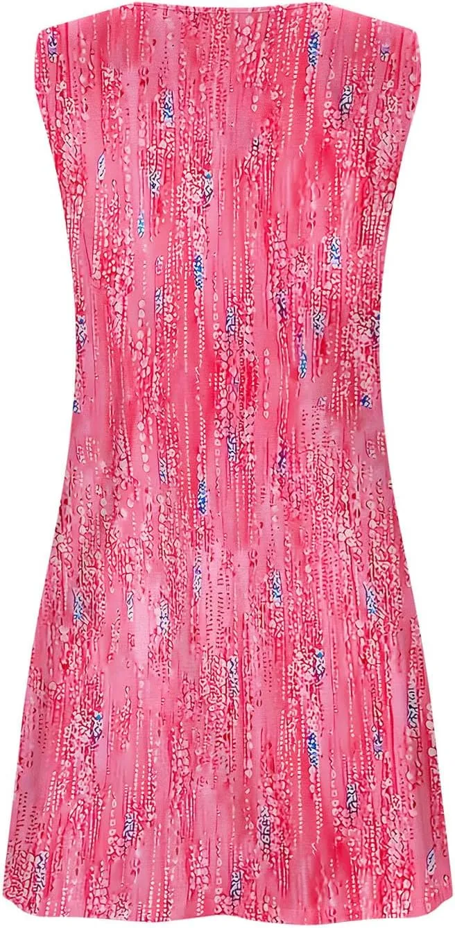 Women's Summer Dresses Sleeveless Floral Beach Dress V Neck Ruffle Dress Holiday Party Dresses for Women 2025