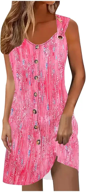 Women's Summer Dresses Sleeveless Floral Beach Dress V Neck Ruffle Dress Holiday Party Dresses for Women 2025