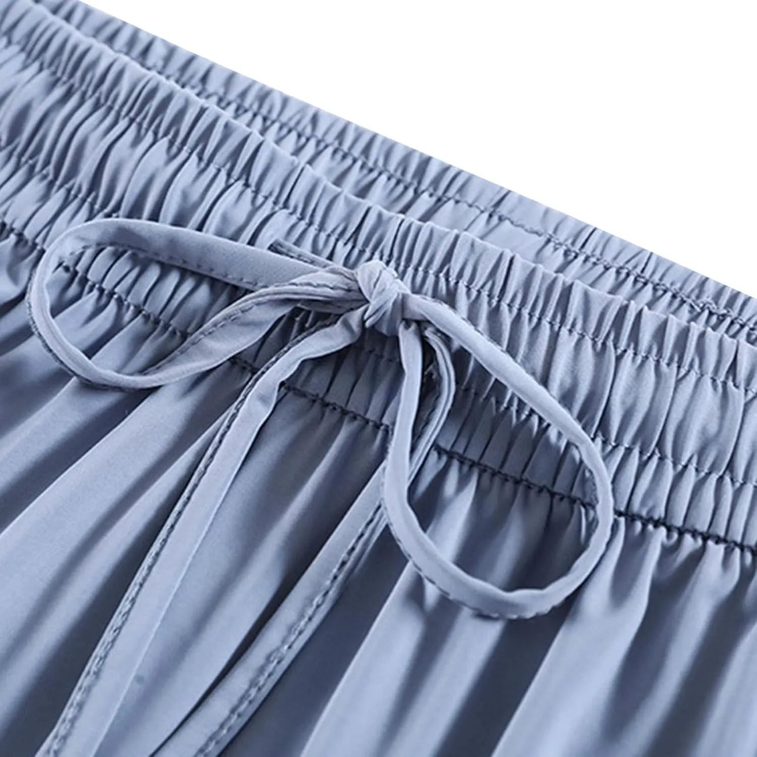 Women's Summer Ice Silk Pants Drawstring High Waist Wide Leg Full Length Loose Casual Sweatpants with Pockets