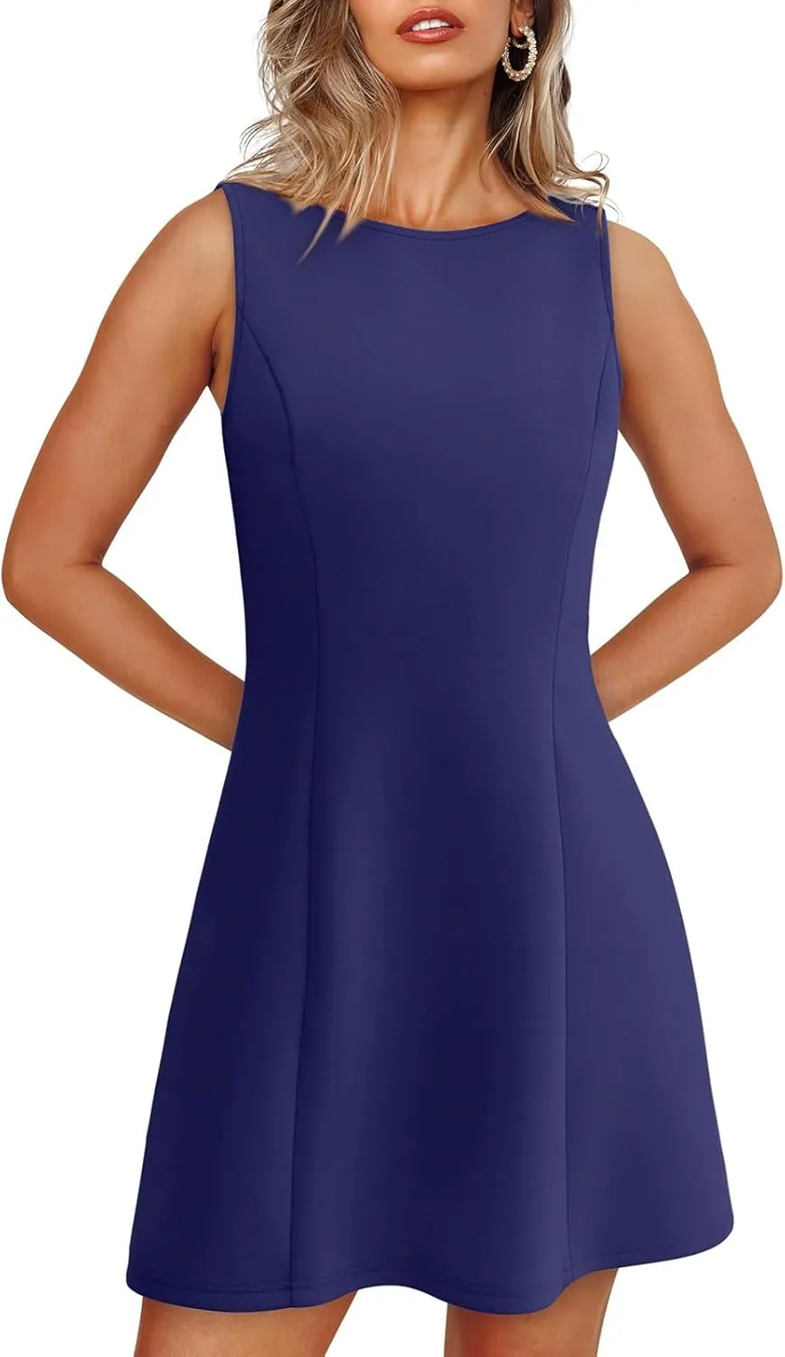 Women's Summer Sexy Dresses Sleeveless Boat Neck Tennis Dress A-line Bodycon Party Club Mini Dresses