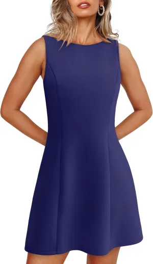 Women's Summer Sexy Dresses Sleeveless Boat Neck Tennis Dress A-line Bodycon Party Club Mini Dresses