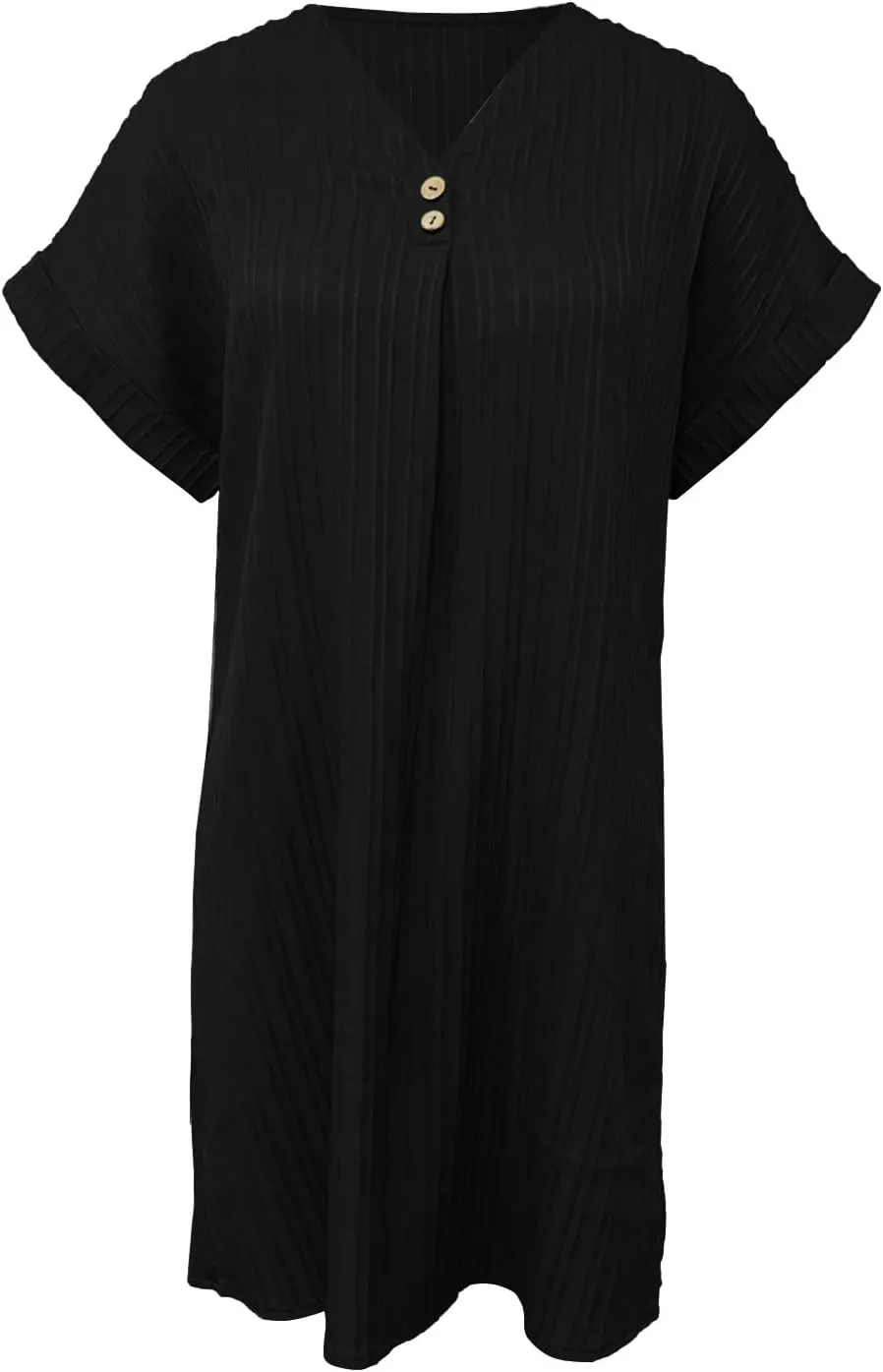 Womens Summer Shirt Dress 2025 Short Sleeve V Neck Buttons Dress Casual Loose Beach Mini T Shirt Sundress with Pockets
