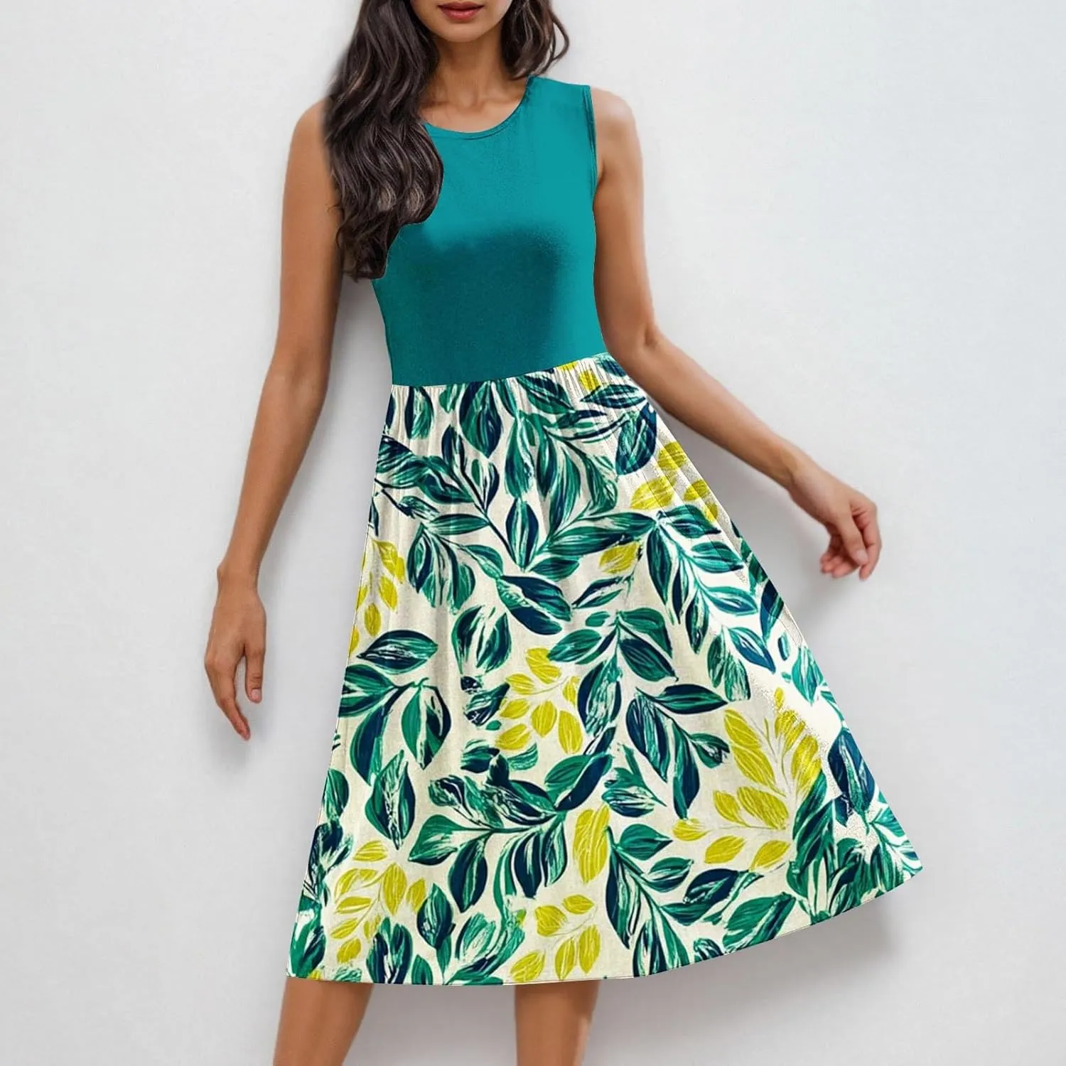 Women's Summer Tank Midi Dress with Pockets, Sleeveless A-Line Sun Dresses Casual T-Shirt Dress Flowy Beach Sundress