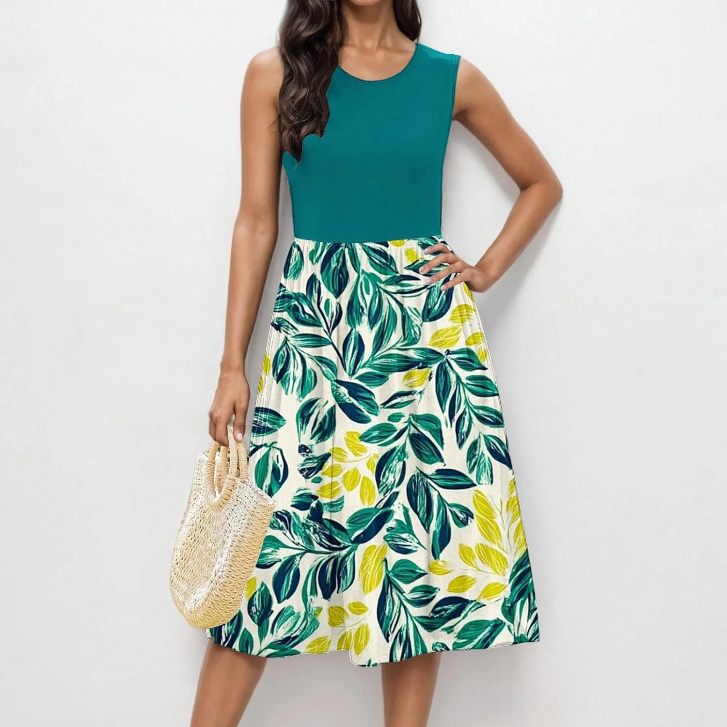 Women's Summer Tank Midi Dress with Pockets, Sleeveless A-Line Sun Dresses Casual T-Shirt Dress Flowy Beach Sundress