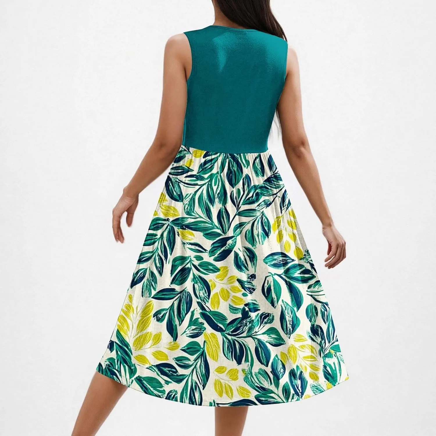 Women's Summer Tank Midi Dress with Pockets, Sleeveless A-Line Sun Dresses Casual T-Shirt Dress Flowy Beach Sundress