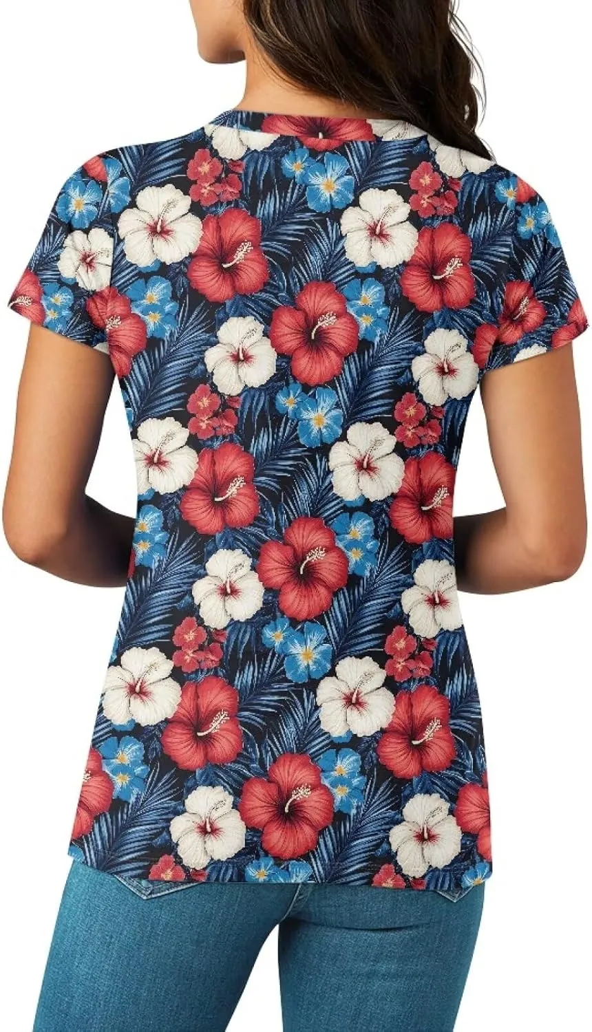 Womens Summer V Neck Casual T Shirt Short Sleeve Blouses Tops Plus Size Athletic T-Shirt for Women Graphic XS-5XL