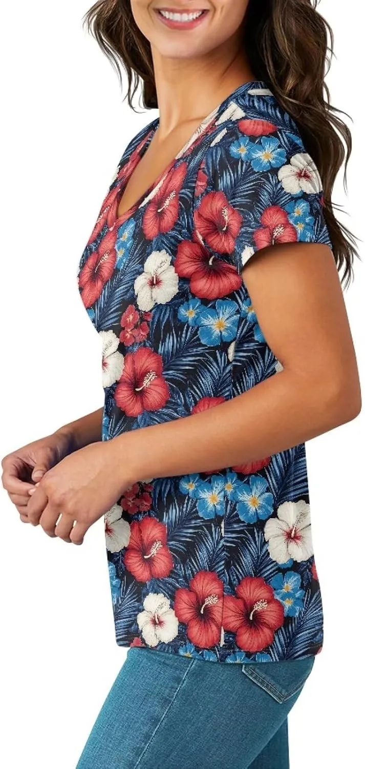 Womens Summer V Neck Casual T Shirt Short Sleeve Blouses Tops Plus Size Athletic T-Shirt for Women Graphic XS-5XL