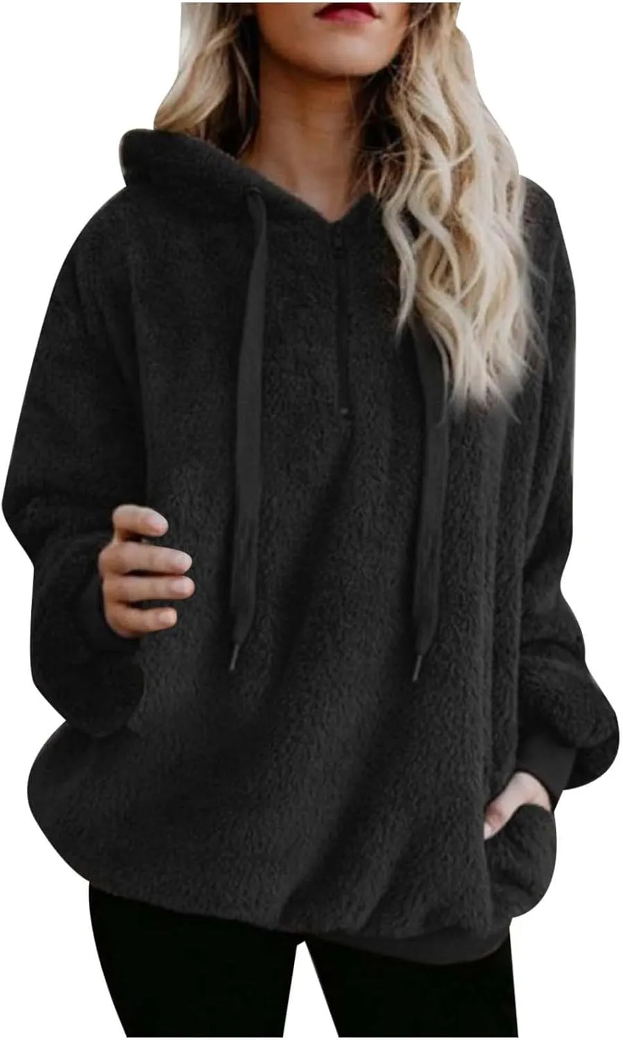 Womens Sweateshirt Oversized Pullover Hoodie Fuzzy Fleece Sweatshirt Fluffy Coat Winter Warm Coat Outwear with Pocket