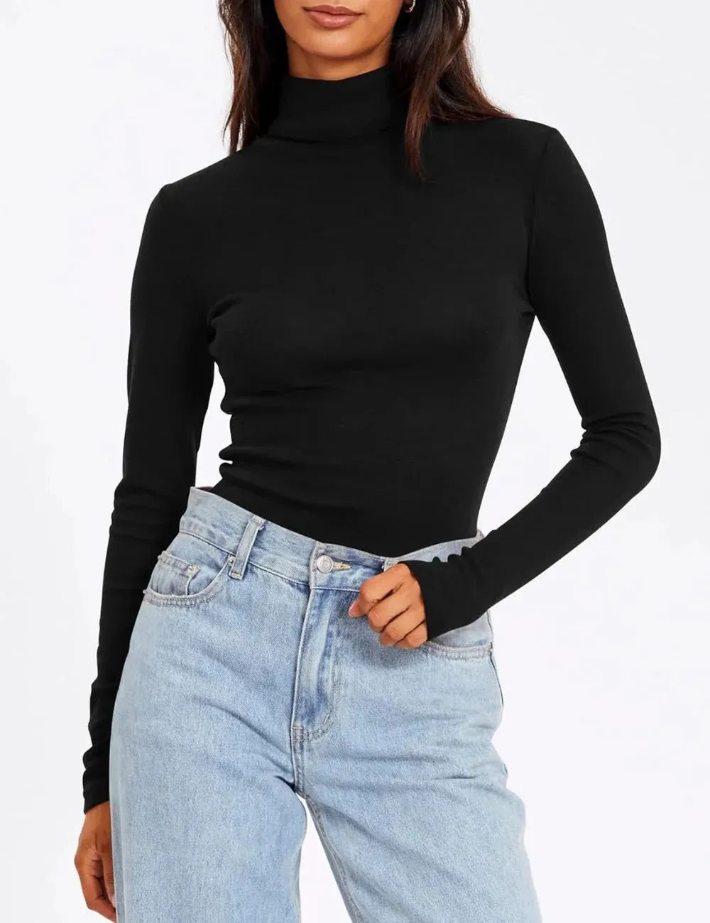 Women's Turtleneck Long Sleeve Shirts Fall Fashion Basic Layering Slim Fit Soft Thermal Underwear Tops
