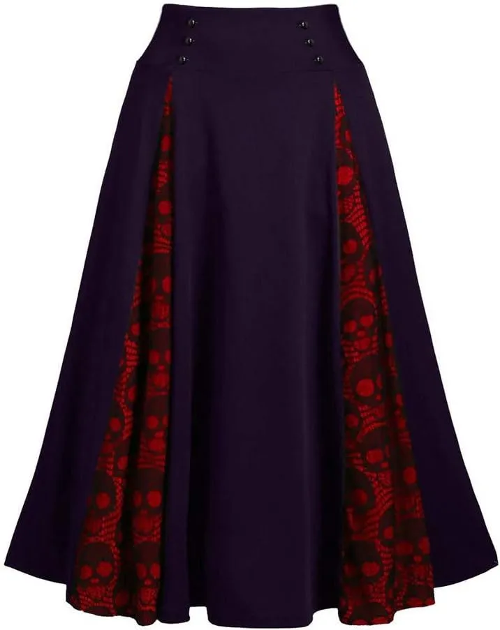 Women's Vintage Gothic Victorian Skirt Lace Patchwork High Waist Midi Skirt Goth Pleated Skirt Steampunk Skirt