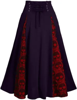 Women's Vintage Gothic Victorian Skirt Lace Patchwork High Waist Midi Skirt Goth Pleated Skirt Steampunk Skirt
