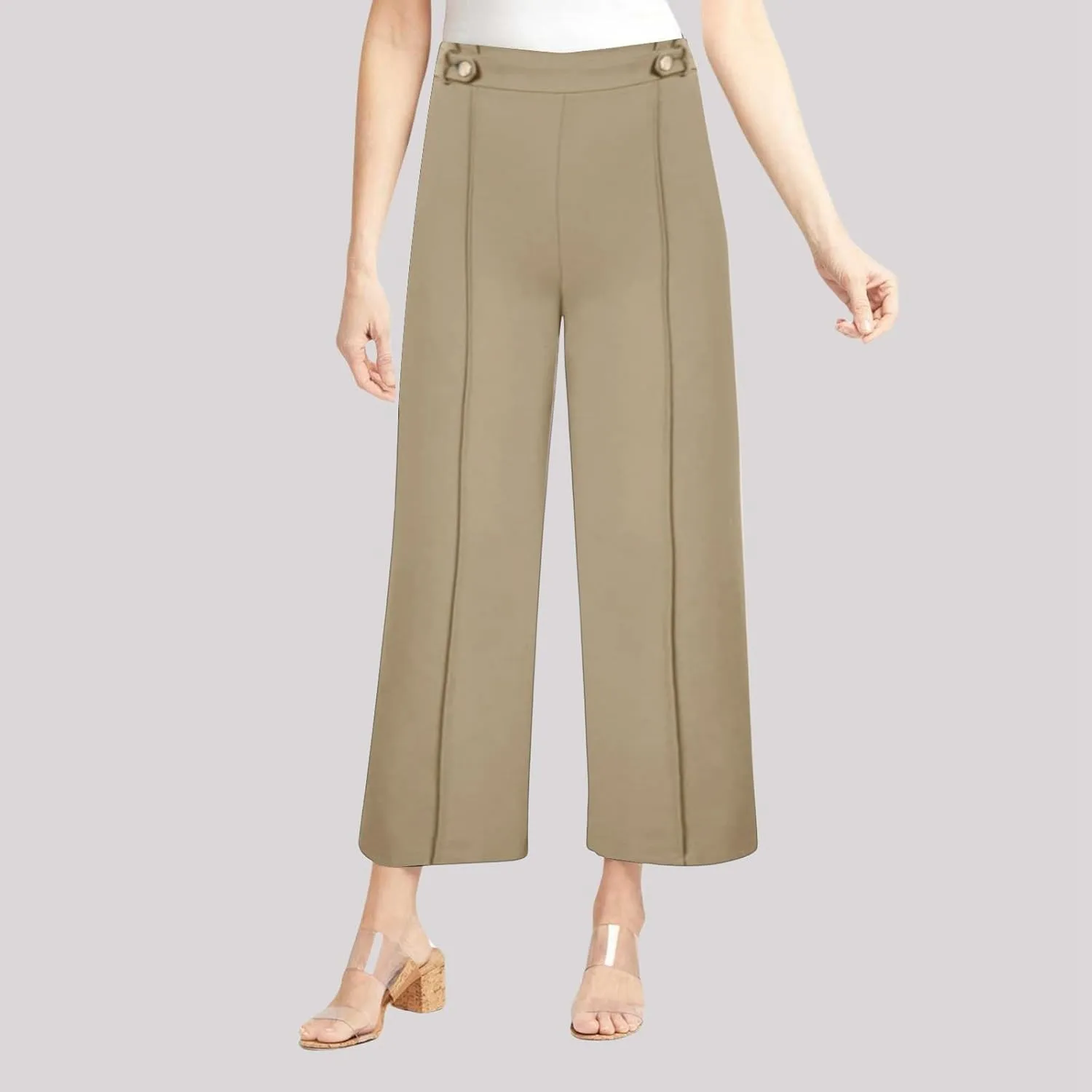 Women's Wide Leg Capri Pants High Waist Dress Business Work Bootcut Stretch Baggy Trouser Trendy Straight Suit Pants