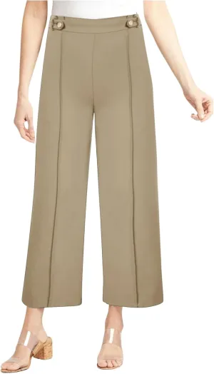 Women's Wide Leg Capri Pants High Waist Dress Business Work Bootcut Stretch Baggy Trouser Trendy Straight Suit Pants