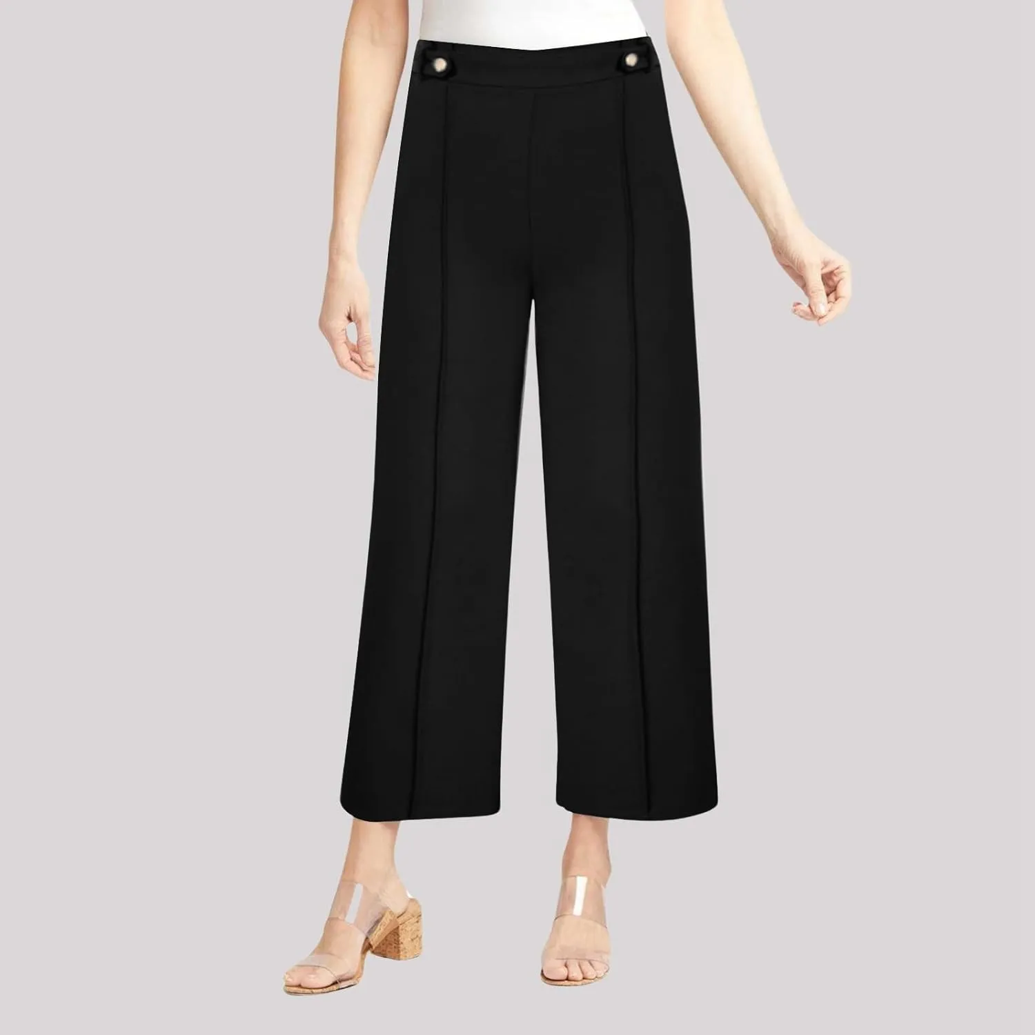 Women's Wide Leg Capri Pants High Waist Dress Business Work Bootcut Stretch Baggy Trouser Trendy Straight Suit Pants