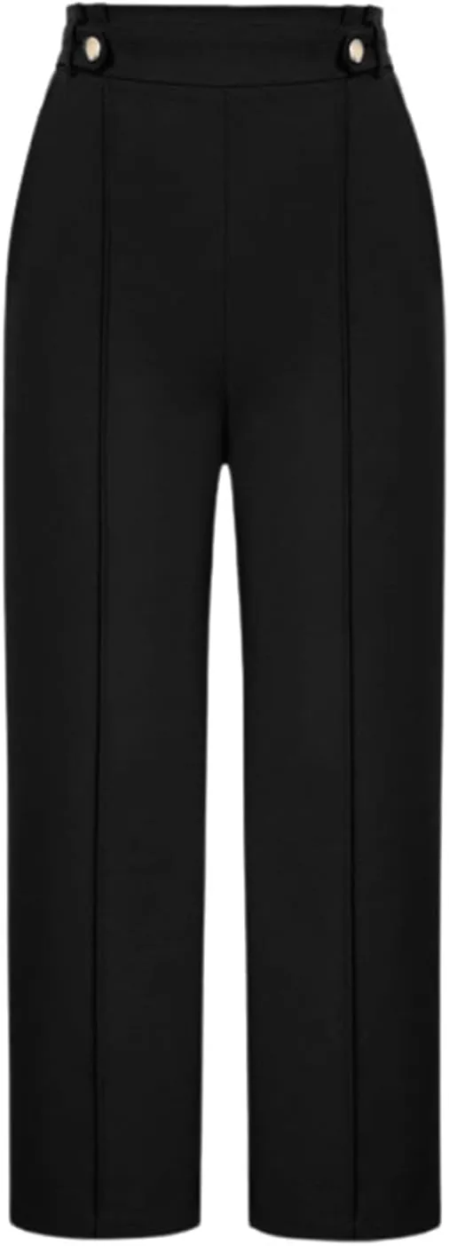 Women's Wide Leg Capri Pants High Waist Dress Business Work Bootcut Stretch Baggy Trouser Trendy Straight Suit Pants