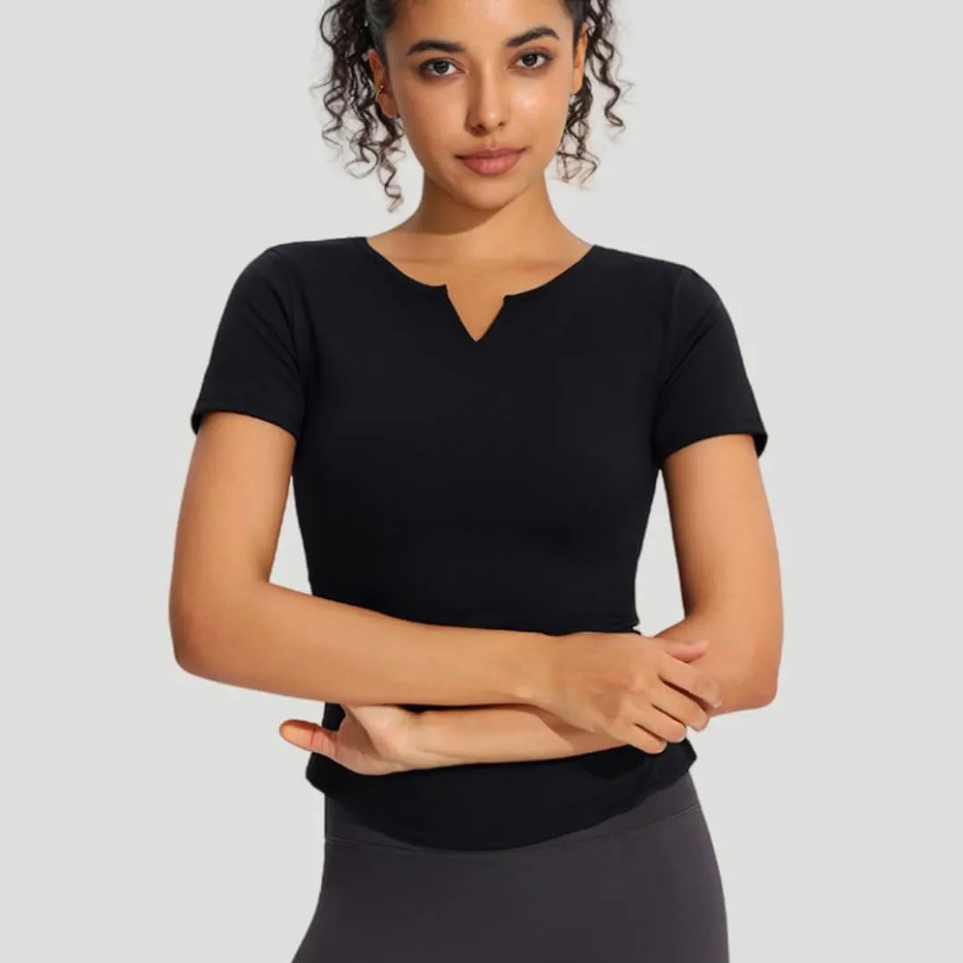 Women's Workout T-Shirt Slim-Fit V-Neck Quick-Dry Stretchy Yoga Top,Breathable Gym Shirt for Running, Fitness
