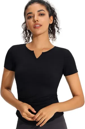 Women's Workout T-Shirt Slim-Fit V-Neck Quick-Dry Stretchy Yoga Top,Breathable Gym Shirt for Running, Fitness