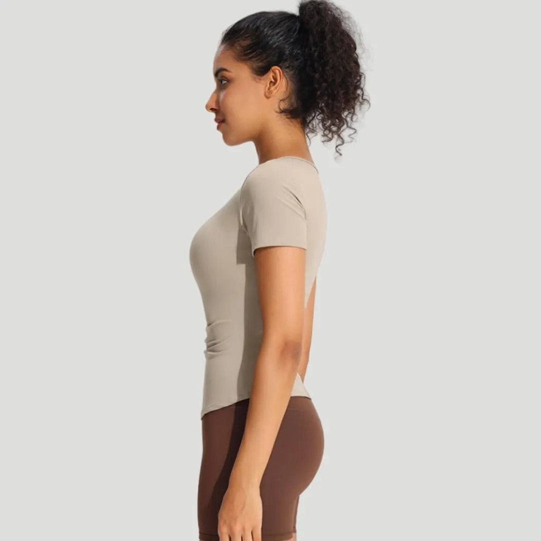 Women's Workout T-Shirt Slim-Fit V-Neck Quick-Dry Stretchy Yoga Top,Breathable Gym Shirt for Running, Fitness
