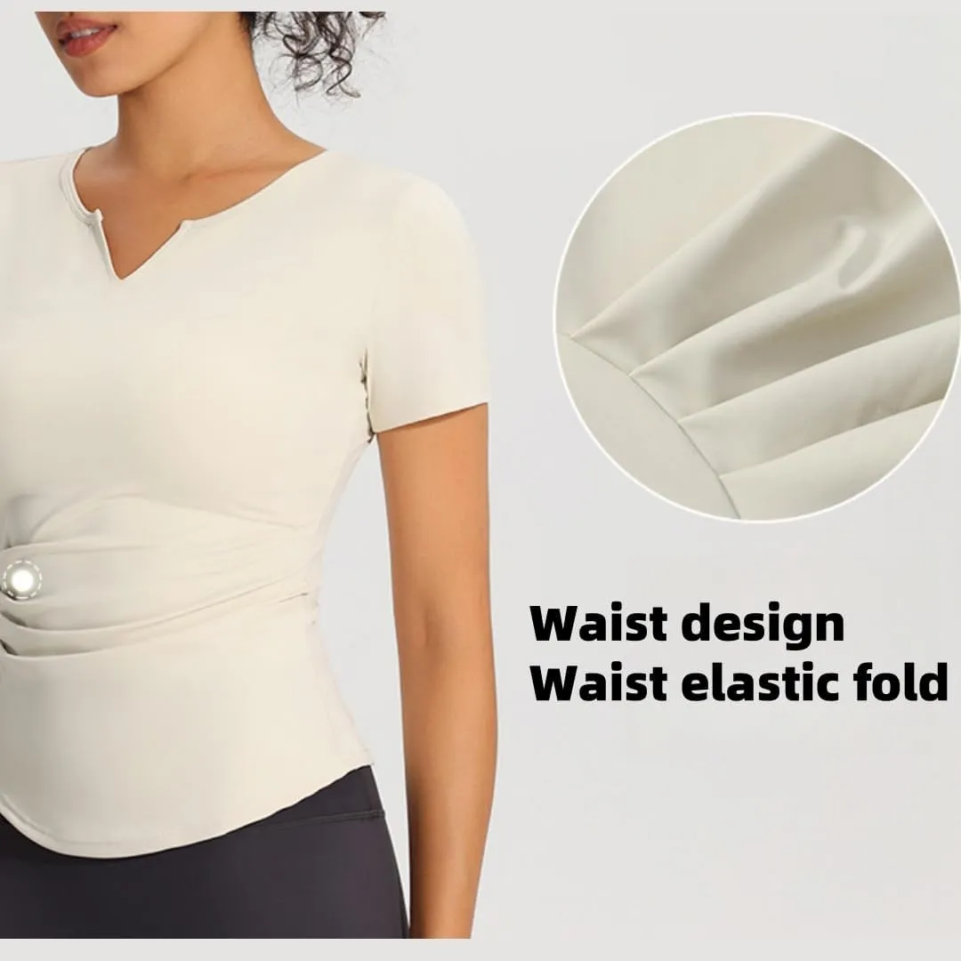 Women's Workout T-Shirt Slim-Fit V-Neck Quick-Dry Stretchy Yoga Top,Breathable Gym Shirt for Running, Fitness