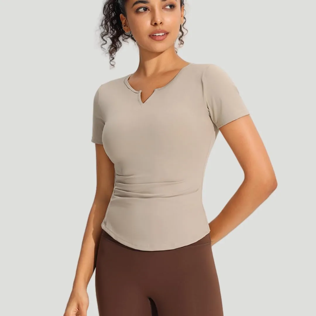 Women's Workout T-Shirt Slim-Fit V-Neck Quick-Dry Stretchy Yoga Top,Breathable Gym Shirt for Running, Fitness