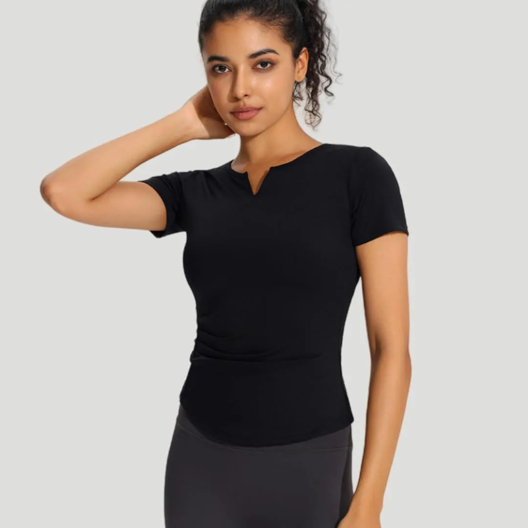 Women's Workout T-Shirt Slim-Fit V-Neck Quick-Dry Stretchy Yoga Top,Breathable Gym Shirt for Running, Fitness