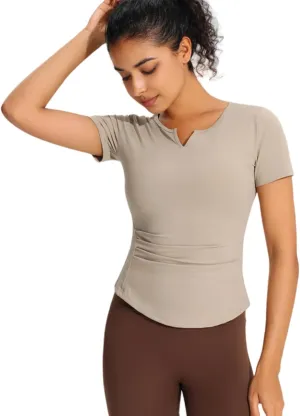 Women's Workout T-Shirt Slim-Fit V-Neck Quick-Dry Stretchy Yoga Top,Breathable Gym Shirt for Running, Fitness