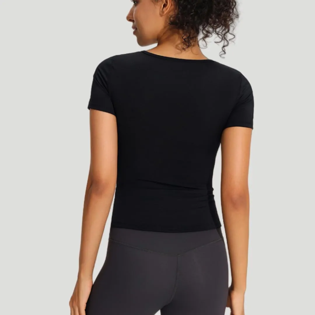 Women's Workout T-Shirt Slim-Fit V-Neck Quick-Dry Stretchy Yoga Top,Breathable Gym Shirt for Running, Fitness