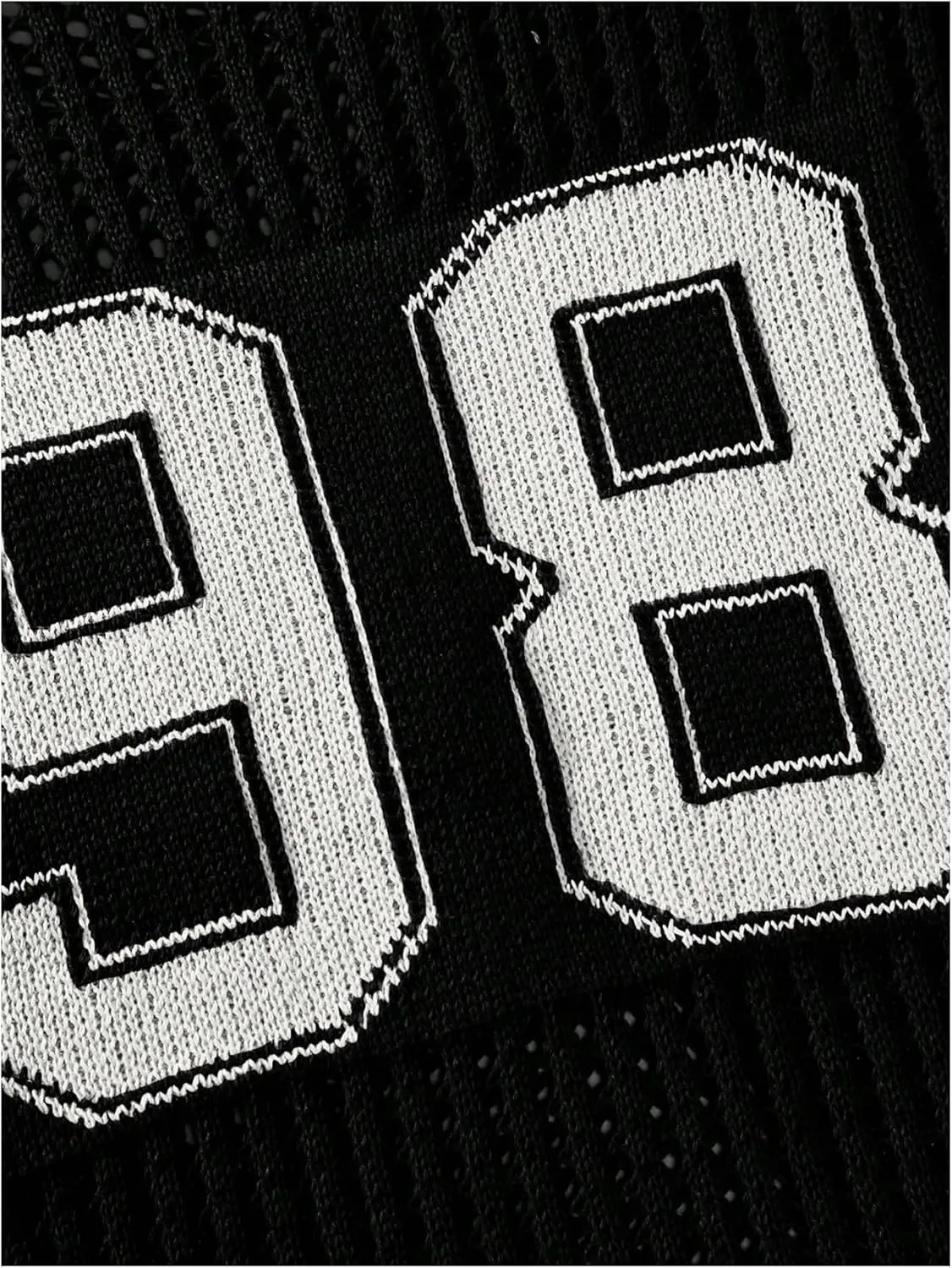 Women's Y2K Jersey Shirts Oversized Number Crochet Hollow Out Jersey Tee Sweater Crew Neck Short Sleeve Knit T Shirts