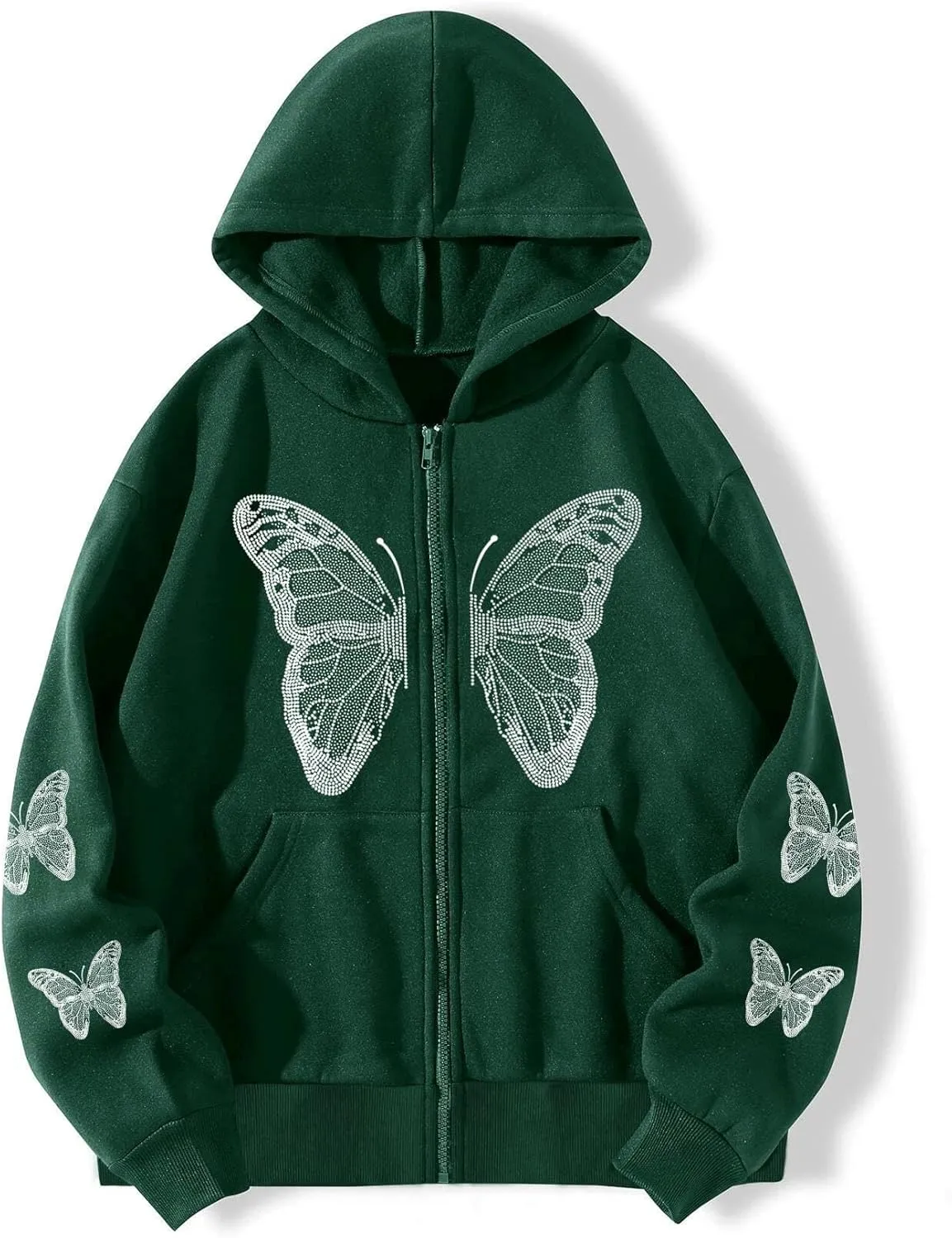Women's Y2K Zip Up Hoodie Grunge Butterfly Print Sweatshirt Graphic Oversized Vintage Jacket with Pocket Clothing