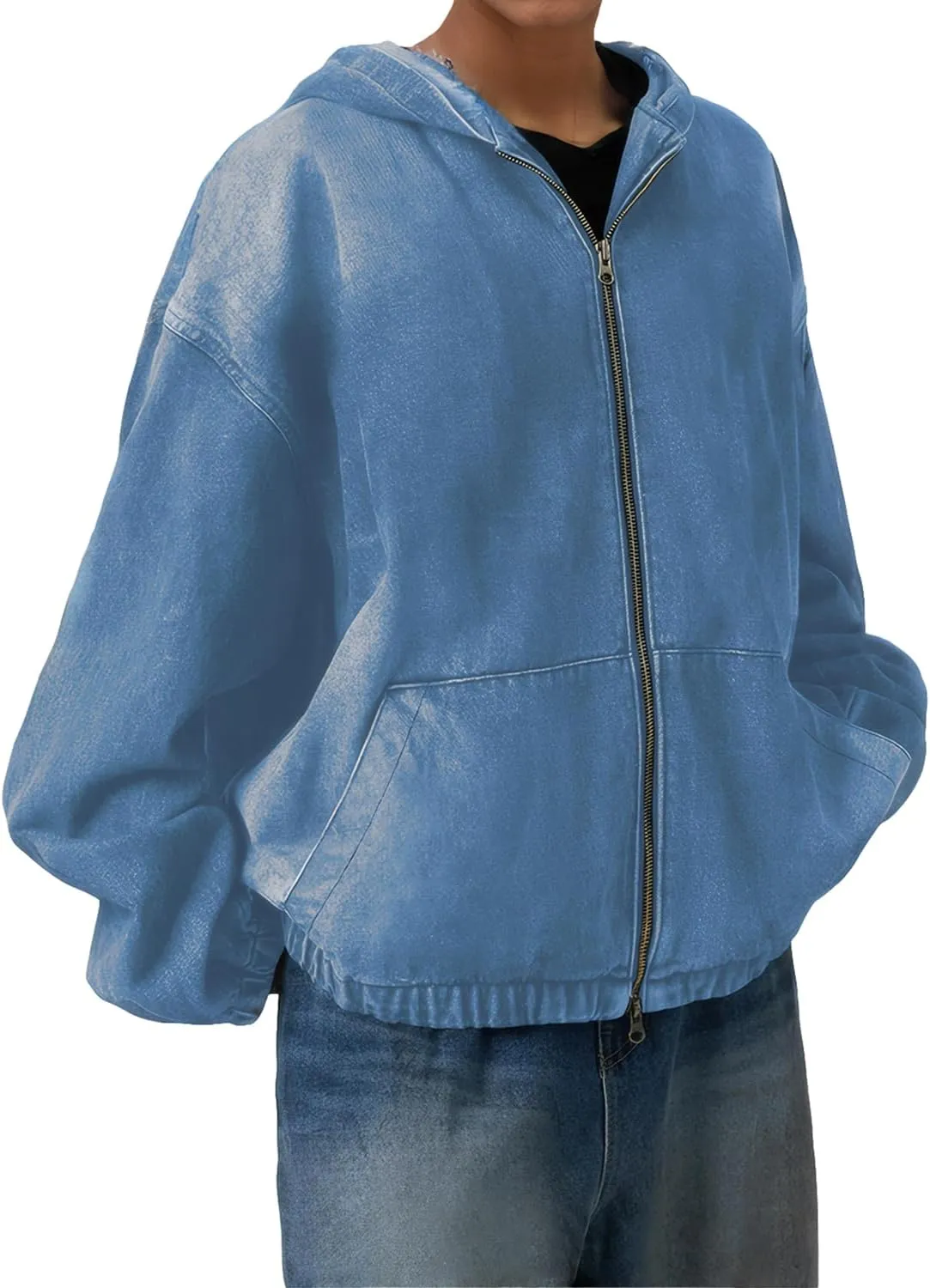 Women's Zip Up Denim Hoodie Sweatshirt Jean Jacket Coats with Pockets