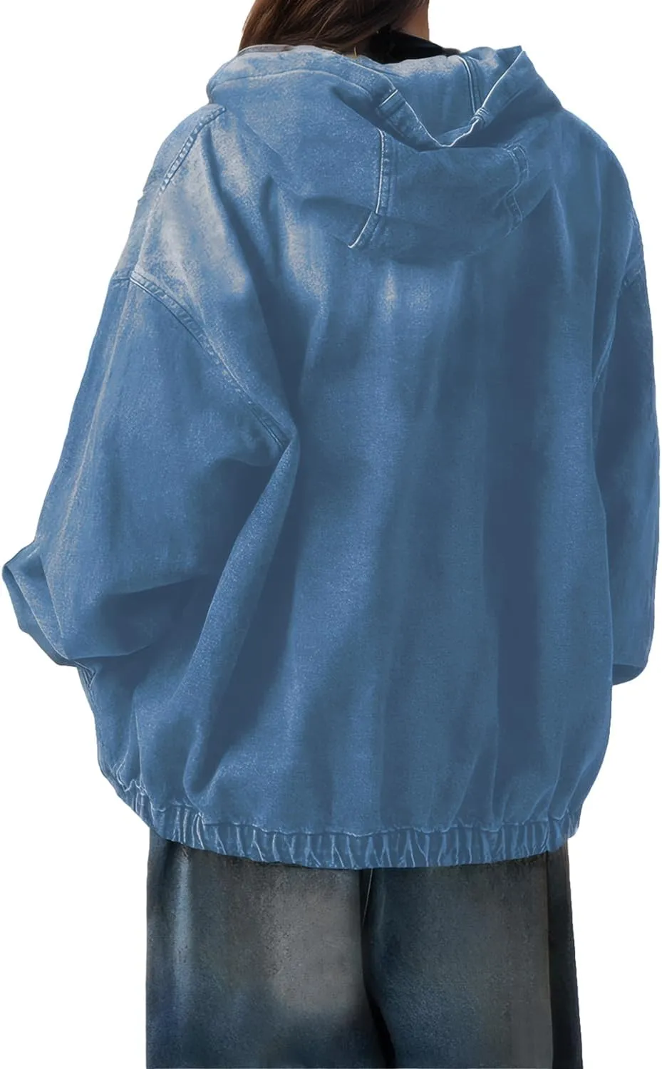 Women's Zip Up Denim Hoodie Sweatshirt Jean Jacket Coats with Pockets