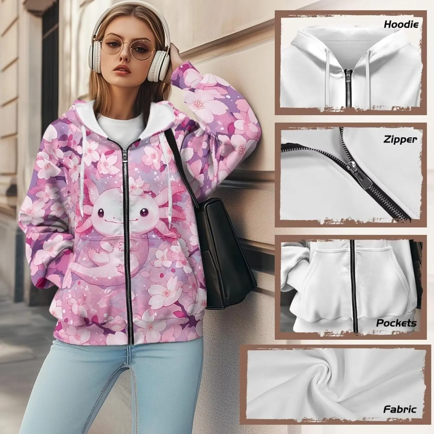 Womens Zip Up Hoodie Long Sleeve Oversized Sweatshirts Casual Loose Hooded with Pockets Lightweight Y2K Jacket Size XS-XL