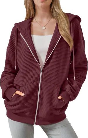 Womens Zip Up Hoodies Long Sleeve Sweatshirts Jackets Fall Winter Outfits 2025 Oversized Sweaters Casual Fashion