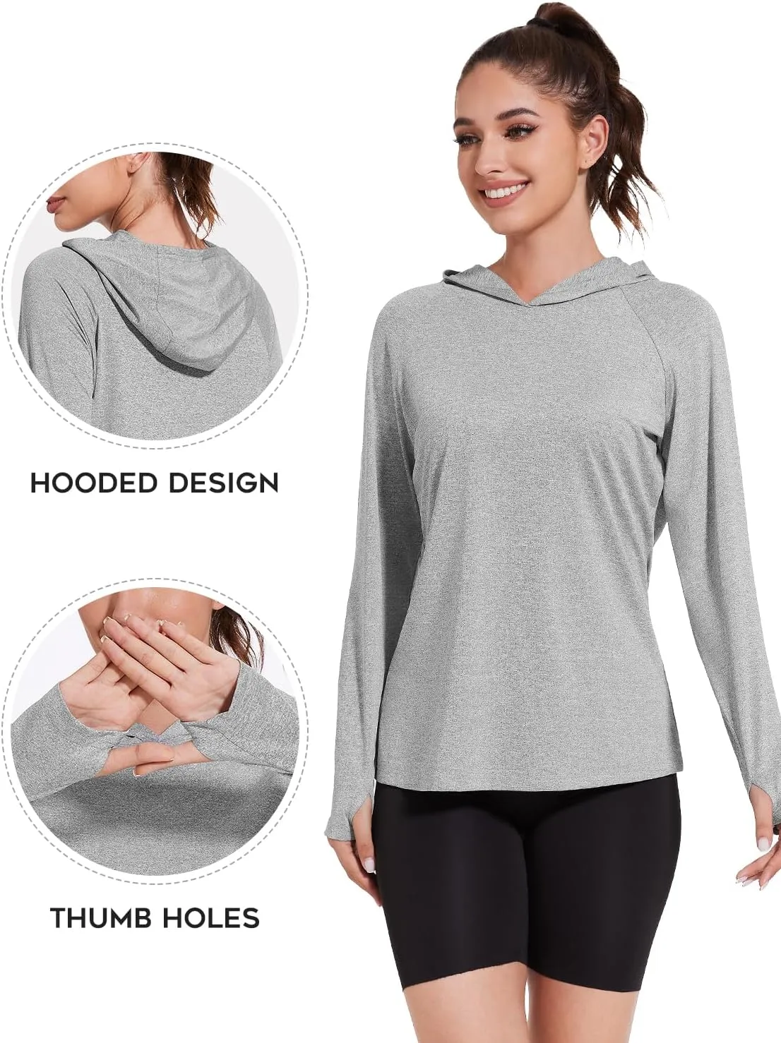 Xelky Women's Hoodie Long Sleeve Sun Shirts Lightweight UV Protection Hooded Shirt Athletic Hoodie with Thumb Hole