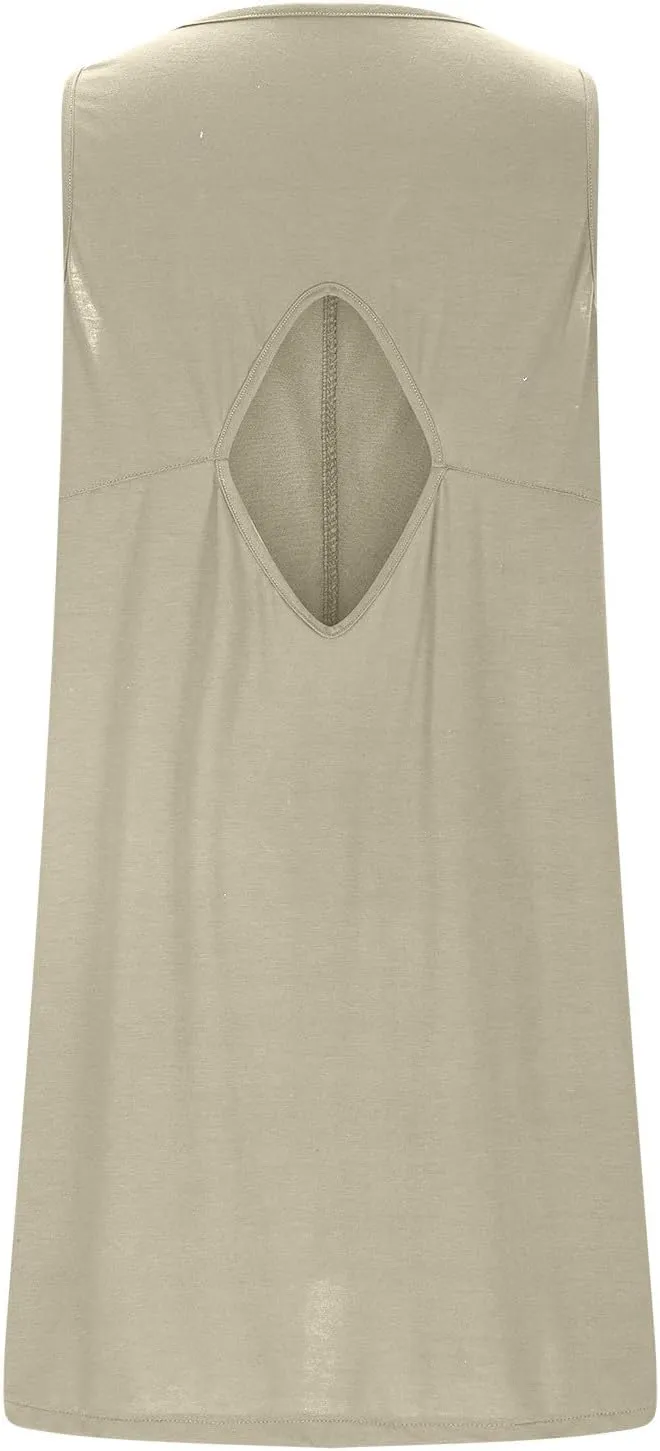 Xiaojmake Womens Summer Dress Casual Swing T Shirt Dresses Cutout Back Tank Sundress Beach Cover up Swimwear Loose Mini Dress