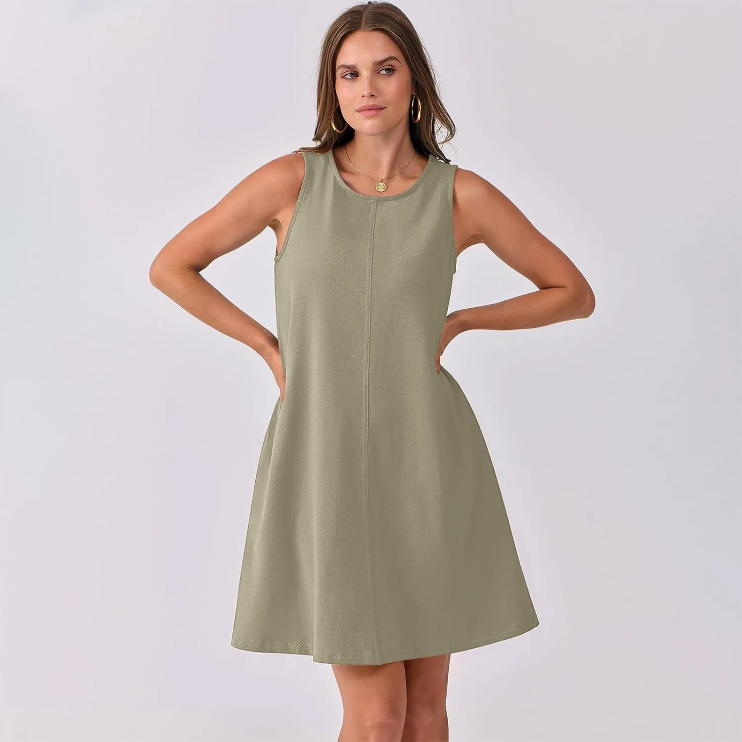 Xiaojmake Womens Summer Dress Casual Swing T Shirt Dresses Cutout Back Tank Sundress Beach Cover up Swimwear Loose Mini Dress