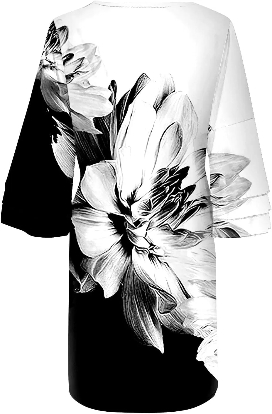 XOWRTE Summer Spring Womens V Neck Cute Shift Dress with Pockets Bell Sleeve Ruffle Hem Loose Swing Summer Tunic Mini Dress