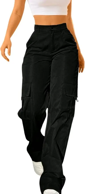 Y2K Cargo Pants for Women Teen Girl Baggy Elastic High Waisted Casual Parachute Pant Straight Leg Streetwear Trousers