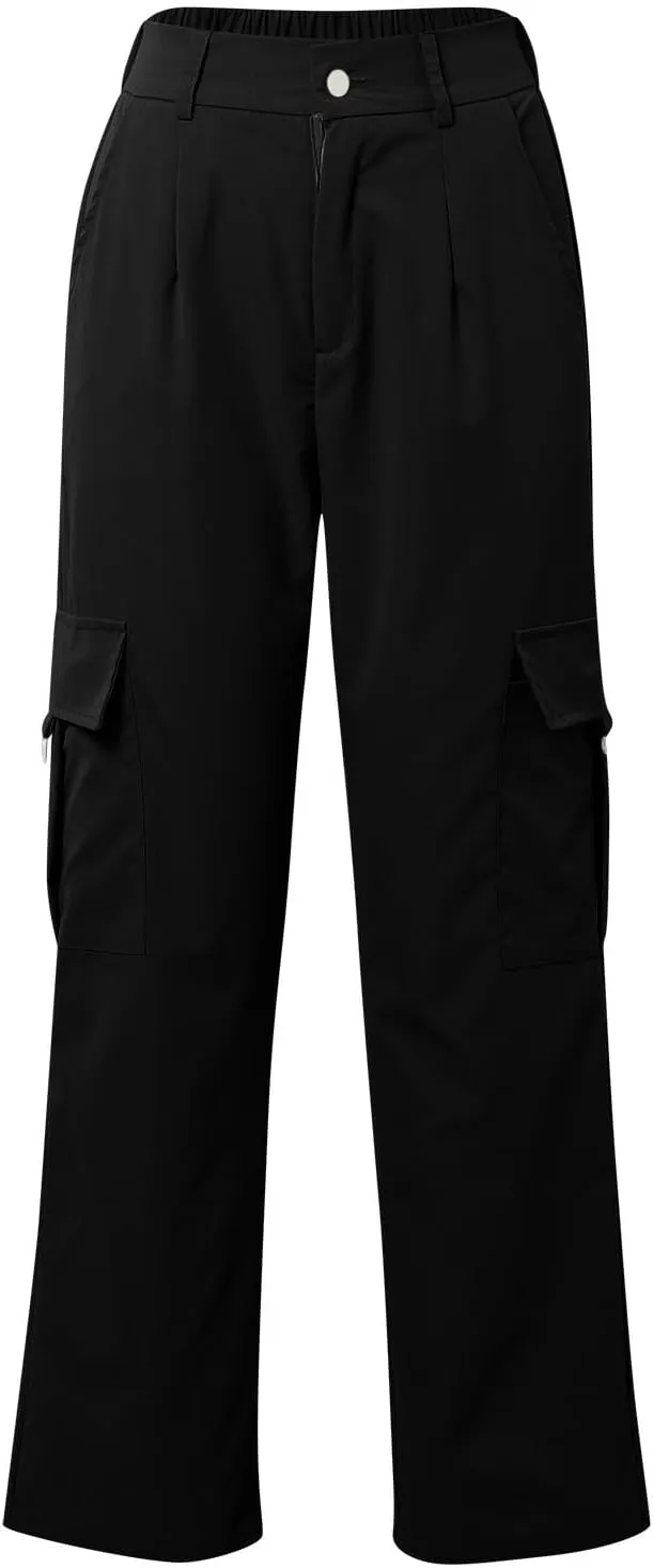 Y2K Cargo Pants for Women Teen Girl Baggy Elastic High Waisted Casual Parachute Pant Straight Leg Streetwear Trousers