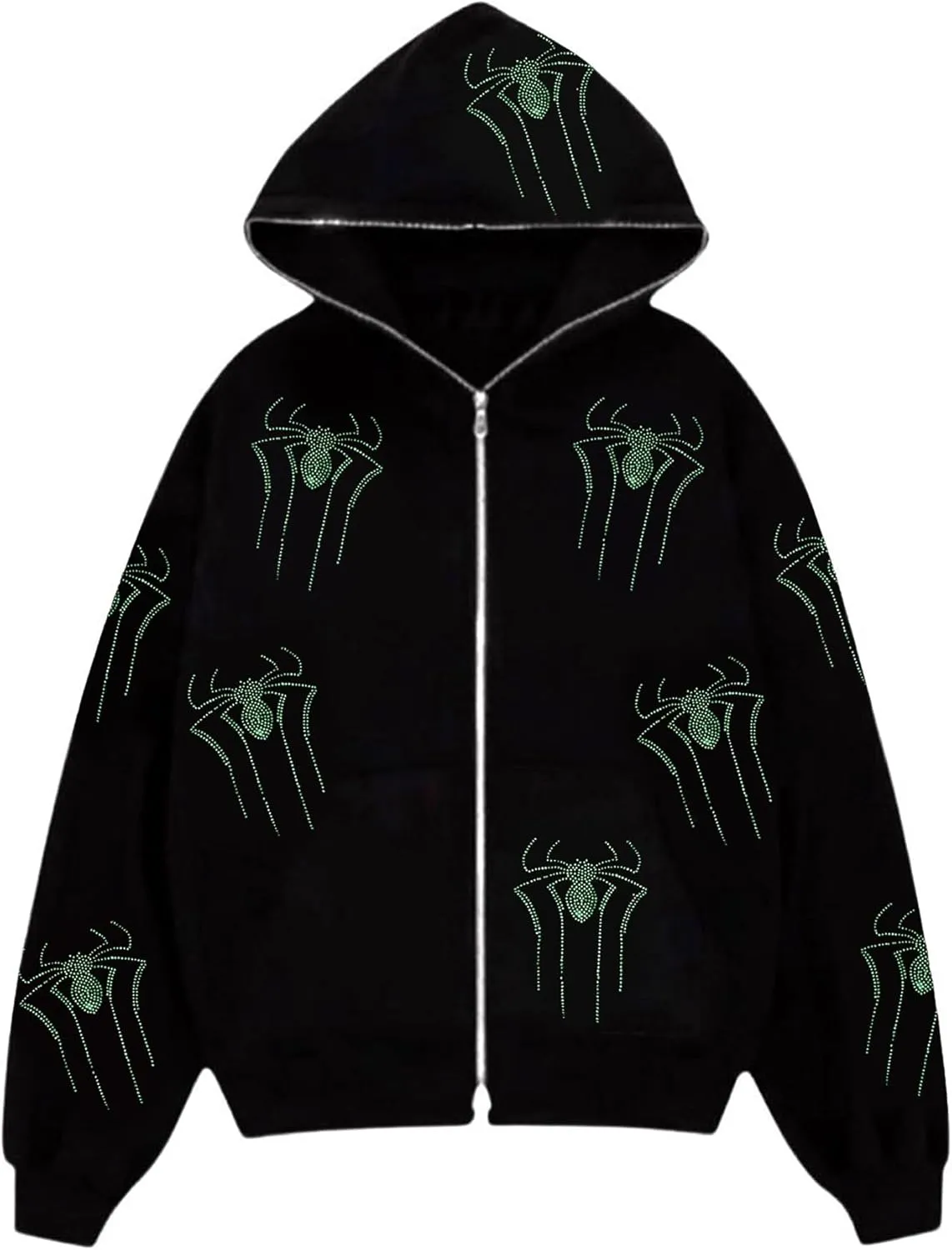Y2k Full Zip Up Hoodies for Women Men Oversized Skeleton Graphic Over Face Sweatshirt Goth Punk Hip Hop Jacket Coat